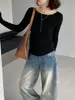 Jiang Zuo Estilo Francés Lana Un Hombro Manga Larga Tejido Top Mujer Otoño Capa Base Top Un Hombro 1059