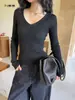 INSS Treze Linhas Gola V Manga Longa Feminina Camada Base Outono e Inverno Roupa Íntima Malha Ajustada na Cintura 5615