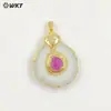 Wt-P1769 Piedra Redonda Asimétrica Natural Cuarzo Multicolor Chapado en Oro de 18 Quilates Colgante Incrustado Accesorios para Collar DIY