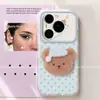 Adequado para capa de celular Huawei Pura90 Pro Max e Huawei P80, design de desenho animado com suporte, urso de touca de dormir com bolinhas azuis
