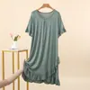 Novo Vestido de Verão Modal com Gola Redonda e Manga Curta, Vestido Longo Solto de Tamanho Grande, Camisola Casual Reta