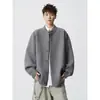 Suéter cardigan masculino xadrez patchwork falso duas peças, inverno, caimento solto, peça externa de tricô casual