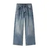 Mu Qiu Ropa para Hombre 13 oz Marca de Moda Patrón de Malla Retro Suave Algodón Puro Jeans para Hombre Pierna Recta Suelta Pantalones Largos