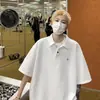 Camisa Polo de Manga Corta para Hombre, Estilo Americano de Verano, Fresca y Elegante, Camiseta de Peso Pesado, Ajuste Holgado Simple, Color Sólido, Cuello de Solapa, Camiseta de Media Manga