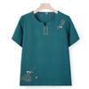 Vestido de verão da mãe Camiseta feminina com gola redonda Feminina 2024 Novo estilo Meia-idade e idosa Verão Top de manga curta Camisa pequena da vovó