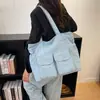2026 Nova Bolsa de Ombro Única de Couro Jeans Moda Retrô Tendência Multi-Bolsos Casual Simples