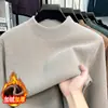 Suéter Cálido de Punto Holgado Casual para Hombre con Imitación de Cristal, Terciopelo de Hurón, Cuello Alto Medio de Invierno con Forro Polar