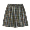 Nova coleção de verão: Shorts xadrez de algodão lavado masculino, casual e estiloso, disponível em tamanhos grandes, com tecido respirável e que absorve o suor