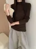 Hilo de Punto Calado de Ensueño~Top Base de Punto Ajustado de Cuello Semi Alto para Mujer Mezcla de Lana Manga Larga Top Interior Nuevo Otoño