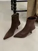 Primer Encuentro Temporada Estilo Coreano Retro Gamuza Punta Fina Tacón de Aguja Botines Cortos Estilo Otoño/Invierno Mujer Retro Elástico Versátil Adelgazantes Botines Cortos