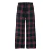 Pantalones a cuadros de moda estilo americano para hombre, vibe japonés versátil deportivo holgados de pierna ancha rectos con cordón y puños ajustables
