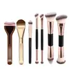 Set de Pinceles de Maquillaje Doble Cara Transfronterizo Europeo y Americano, Pincel para Base tipo Almohada, Pincel para Polvo de Rubor, Pincel de Maquillaje Color Café, Herramientas de Belleza