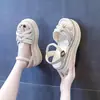 Sandalias Romanas Populares de Suela Gruesa para Aumentar la Altura para Mujer, Novedad Verano 2026, Sandalias de Playa Casuales Versátiles de Estilo Coreano Retro para Exteriores para Mujer