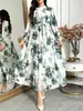 Vestido Largo de Gasa Floral Tinta para Mujer 2026 Otoño Cuello Alto Manga Larga Cintura Ajustable con Lazo Escalonado