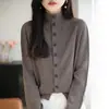 Nuevo Cárdigan de Punto Andy de Terciopelo Otoño/Invierno 2026 Cuello Semi Alto Manga Larga para Mujer Color Sólido Holgado Versátil Abrigo
