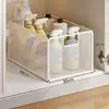 Estante de almacenamiento para debajo del fregadero, caja de almacenamiento de gabinete de baño de estilo abierto, cesta desplegable debajo del lavabo del baño, cesta divisoria de artículos