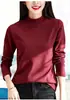 Popular camisa base de algodón peinado de cuello medio para primavera y otoño para mujer, adecuada tanto para usar por dentro como por fuera, top de camiseta blanca de manga larga