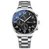 Reloj Multifuncional para Hombre Dawn Calendario de Tres Ojos Reales Seis Agujas Cronógrafo Correa de Acero Fabricante Transfronterizo en Vivo Reloj de Cuarzo