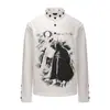 Camiseta Casual Masculina Qingya "Prelúdio de Ciro" Estampa Castelo 'Rei Demônio' Gola Henley V Manga Longa