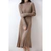 Vestido de Malha de Caxemira com Gola Alta Feminino Outono e Inverno Novo Vestido Longo Combinando com Casaco Vestido Suéter de Lã de Comprimento Médio Acima do Joelho