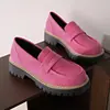 Nuevos Mocasines Primavera y Otoño 2025, Talla Grande Casual de Gamuza Estilo Británico para Mujer, Tacón Grueso, Suela Gruesa, Estilo Vintage para Exportación
