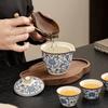 Horno Ru Rama de Envoltura Flor de Loto Juego de Té de Viaje Traje Bolsa de Transporte Una Tetera Tres Tazas Cerámica para Exteriores Taza Express Regalo de Acompañamiento Personalización