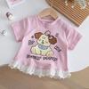 Meninas Verão Manga Curta Novo Estilo Infantil Estampado 2025 Desenho Animado Renda Versátil Tops Camiseta Bebê Tendência