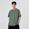 T3313 Camiseta masculina de verão plus size, nova, listrada, gola redonda, estilo japonês, solta, versátil, algodão 260g, manga curta