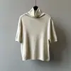 Camiseta de Punto de Cuello Alto de Manga Corta Beishan Tongshu para Mujer, Top Corto Holgado y Sencillo Versátil para Viajar en Otoño P921