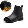 Jiezu 2025 Invierno Nuevo Estilo Forrado de Forro Polar Cálido Primera Capa Piel de Vaca Retro Tacón Grueso Botines Cortos Zapatos de Algodón para Ir al Trabajo Zapatos Versátiles para Mujer