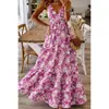 2026 Amazon Aliexpress Verão Novo Vestido Longo com Decote V Estampado Floral