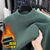 Camiseta de punto de chenilla de color liso para hombre, cuello alto medio, para otoño e invierno, forrada de forro polar, engrosada, casual, tendencia en ropa para hombre