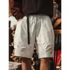 Shorts de trabajo blancos retro americanos para hombre, marca de moda de verano, bolsillos grandes, corte holgado, shorts casuales funcionales para exteriores para hombre