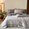 Juego de Cuatro Piezas Jacquard de Color Sólido Oscuro Estilo Retro Lujo Ligero Borde Ribeteado Exquisito Textura de Cama Doble Ropa de Cama para Dormitorio