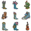 Insignia bordada con elementos vaqueros retro americanos, botas de cowboy florales, cactus, ropa de marca moderna, pegatina adhesiva