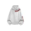 Moletom com capuz e estampa de letras estilo retrô americano, unissex, forrado com fleece, espessado, com botões duplos, uma peça de outer wear única e versátil
