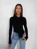 Comercio exterior transfronterizo AliExpress ropa de mujer diseño más vendido: Camiseta de una pieza versátil de manga larga, ajustada, con cuello cruzado