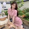 Vestido Polo de Estilo Deseo Puro para Mujer, Nuevo Verano Versión Coreana con Lazo de Cordón, Vestido de Manga Corta Adelgazante para Mujer