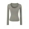 Camiseta básica de manga larga con cuello en U de color liso para mujer, otoño, corte ajustado, cintura ceñida, para llevar debajo, ajustada, que se amolda al cuerpo, top base de puro deseo
