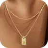 Collar de Amazon de 26 Letras en Capas con Colgantes Cuadrados, Elegante Collar con Colgante de Acero Inoxidable Dorado, Joyería de Moda para Mujeres
