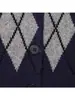 Chaqueta cárdigan de punto con patrón de rombos cortos marca Z 2026 nuevo top a cuadros con cuello polo prendas de punto de otoño para mujer ZA
