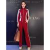 Traje deportivo informal europeo para mujer, primavera y otoño 2025, nueva moda, chaqueta tipo cárdigan con cuello occidental, dos piezas ajustadas