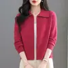 Cárdigan de punto suave y acogedor para mujer, nuevo modelo primavera/otoño 2026, cuello semi-alto, con cremallera, color liso, chaqueta superior versátil de manga larga