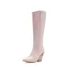 2020 Novas Botas Europeias e Americanas Femininas Outono e Inverno Botas de Cano Alto Bico Fino Estampa de Cobra Botas de Cavaleiro Salto Alto Grosso Sapatos de Comércio Exterior da Amazon