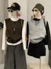 Chaleco de Punto de Color Sólido con Cuello Redondo KEKEZOON Suéter Holgado sin Mangas para Mujer Top Versátil 8953
