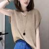 Nuevo Top de Punto Transparente Calado de Moda Verano 2026 Estilo Perezoso Holgado de Manga Corta Elegante para Chicas de Moda