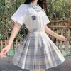 Falda plisada completa uniforme jk de una sola navaja falda de cuadros japonesa traje original auténtico camisa corta Haohai estilo universitario
