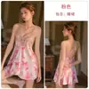 Tentação Cruzada Quente e Sedutora Costas Nuas Cetim Renda Estampa Borboleta Camisola Robe Conjunto de Loungewear Feminino 6350