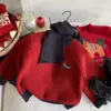 [Incluye Bufanda] Suéter de Año Nuevo para Niños Niños, Estilo Festivo de Invierno, Top con Estampado de Perro para Niños Pequeños, Camiseta Base Roja para Bebé