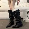 Botas de Punta hasta la Rodilla 2026 para Mujer, Pierna Ancha, Hebilla, Botas Estilo Chica Picante, Botas de Caballero para Pantalón, Botas de Cuero Apilado, Botas para Mujer